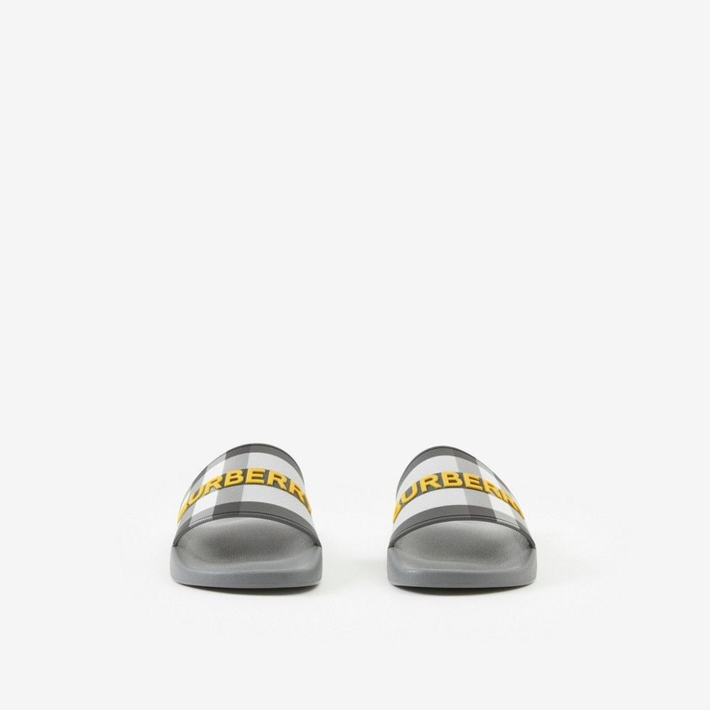 Alternative view of Dép Burberry Logo Detail Check Slides 'Storm Grey' 80629581