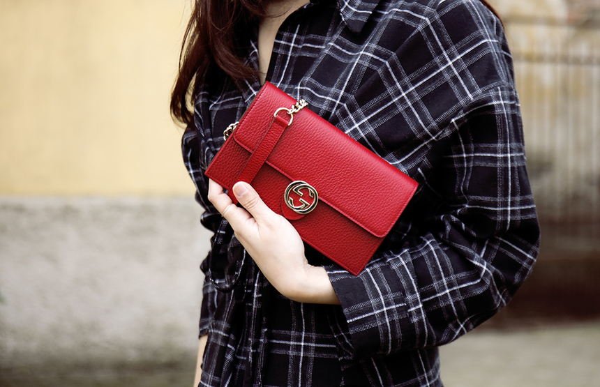 Túi Gucci Leather GG Chain Shoulder Bag Messenger Bag 'Red' 510314-CAO0G-6420 - Ảnh 3