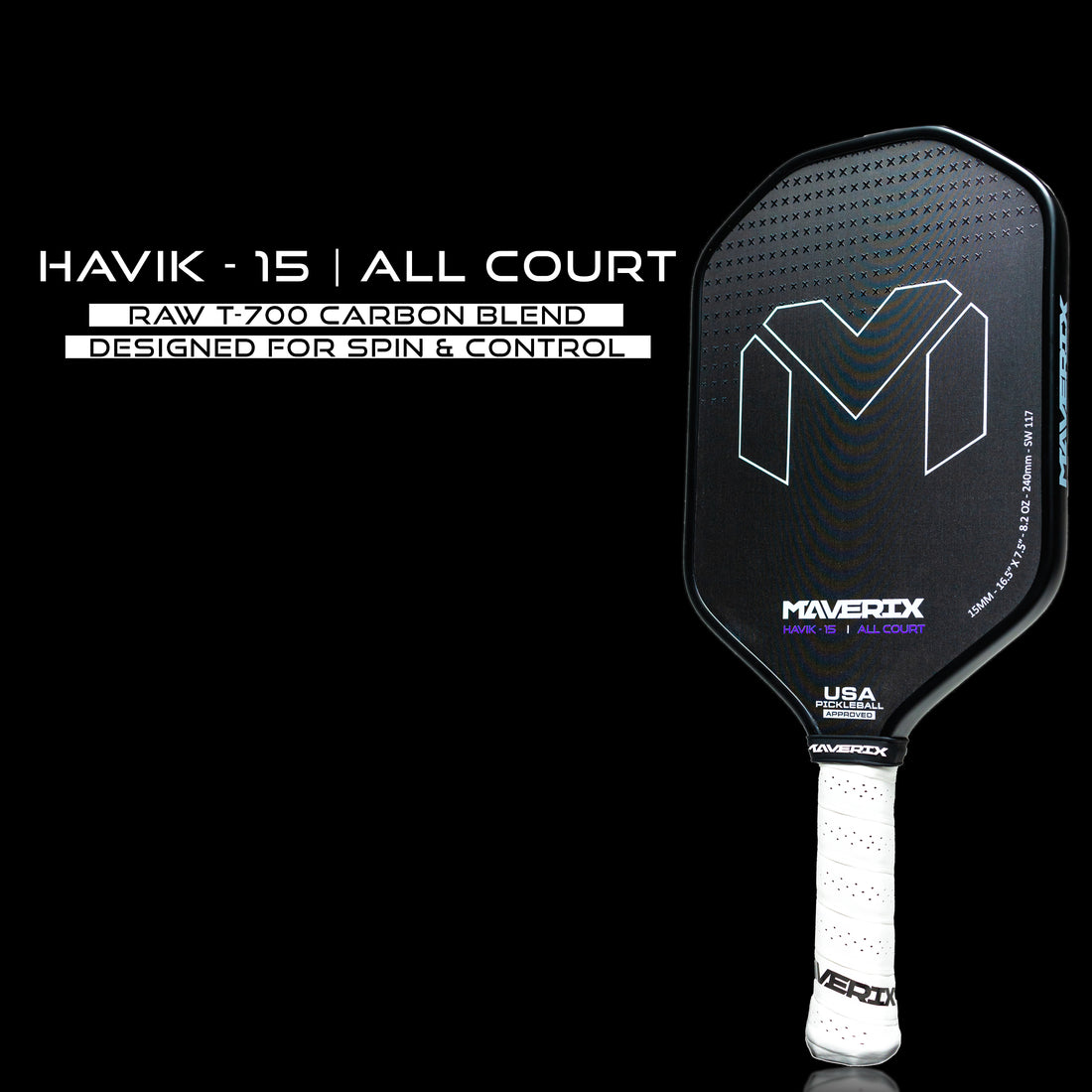 Vợt Pickleball Maverix Havik - 15 ALL COURT 15mm 'Black' - Ảnh 3