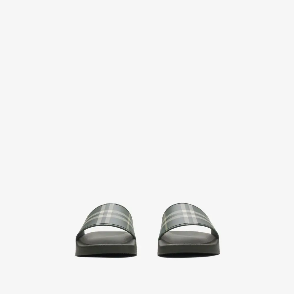 Alternative view of Dép Burberry Check Slides 'Thicket Green' 81132641