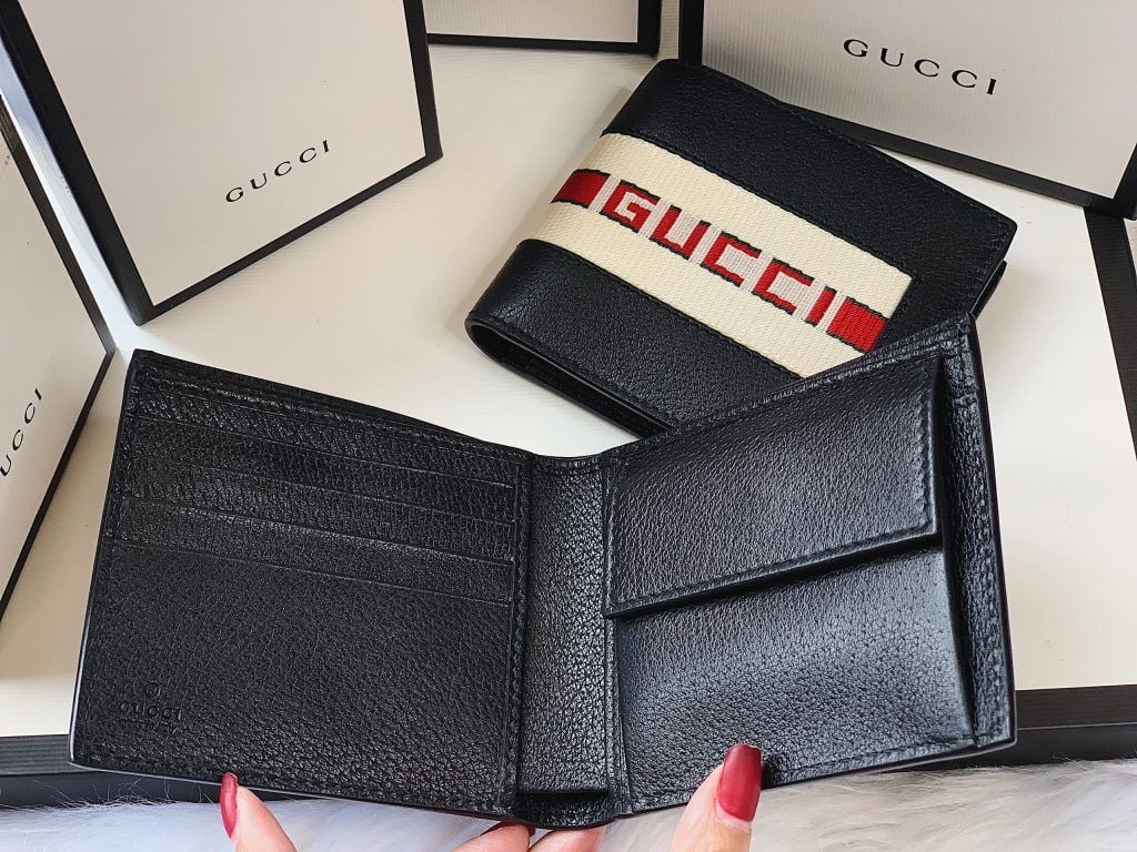Ví Gucci Logo Stripe Leather 'Black' 408826-CWGRN-1094 - Ảnh 3
