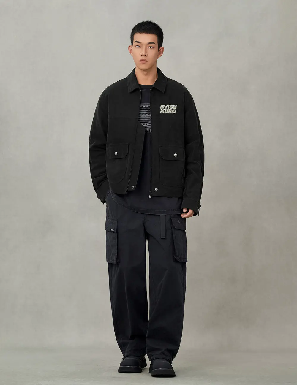 Áo Evisu Logo Embroidery Padded Work Jacket 'Black' 2EAGNM5JK5060RXCQ - Ảnh 3
