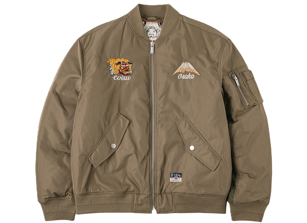Áo Evisu Logo and Godhead Lion Dance Embroidery Bomber Jacket 'Brown' 2EAHTM5JK1029RXYQ