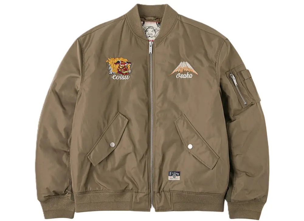 Áo Evisu Logo and Godhead Lion Dance Embroidery Bomber Jacket 'Brown' 2EAHTM5JK1029RXYQ