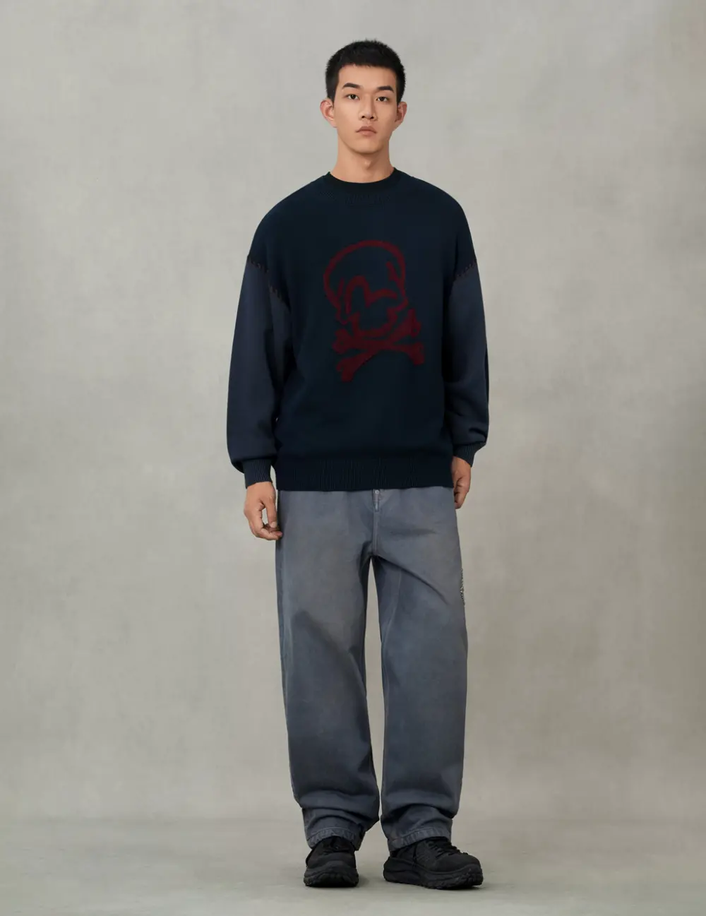 Áo Evisu Skull and Seagull Jacquard Color-Blocking Knit Sweater 'Navy' 2EAHTM5SR7022OSAC - Ảnh 3