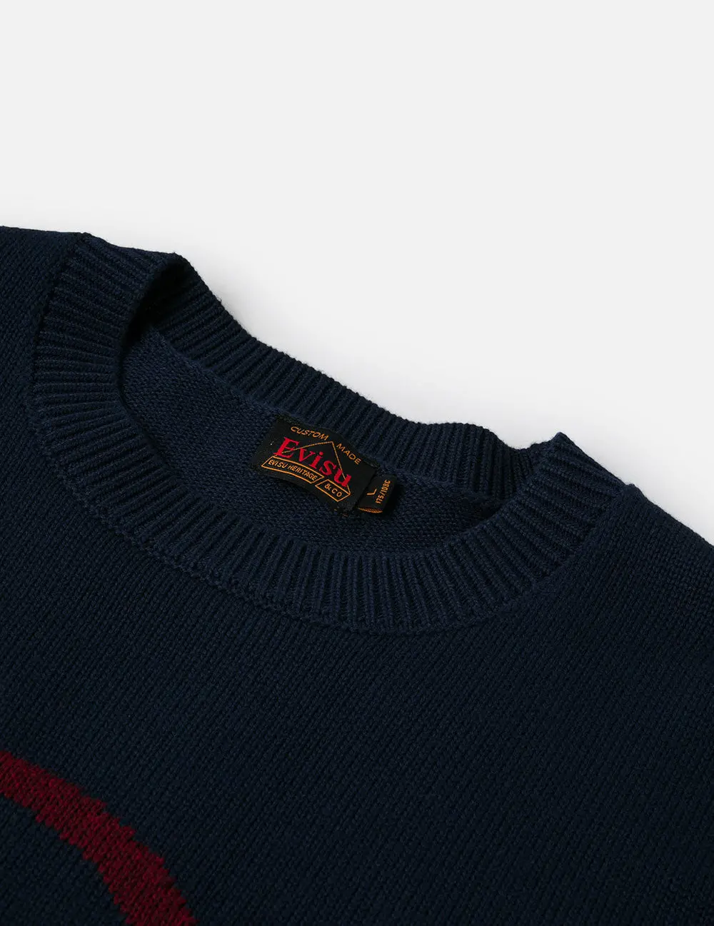 Áo Evisu Skull and Seagull Jacquard Color-Blocking Knit Sweater 'Navy' 2EAHTM5SR7022OSAC - Ảnh 4