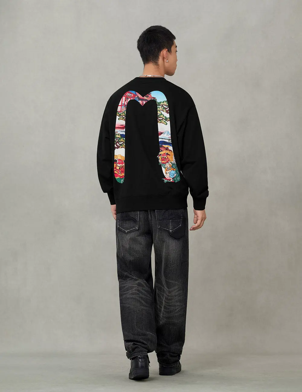 Áo Evisu Godhead Lion Dance Daicock Print Sweatshirt 'Black' 2EAHTM5SW1134LFCT - Ảnh 4