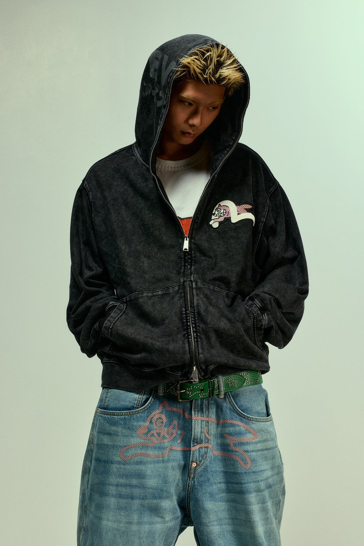 Áo Evisu x Icecream Seagull Zip-Up Hoodie 'Black' 2EAICM5SW7026OSCT - Ảnh 4