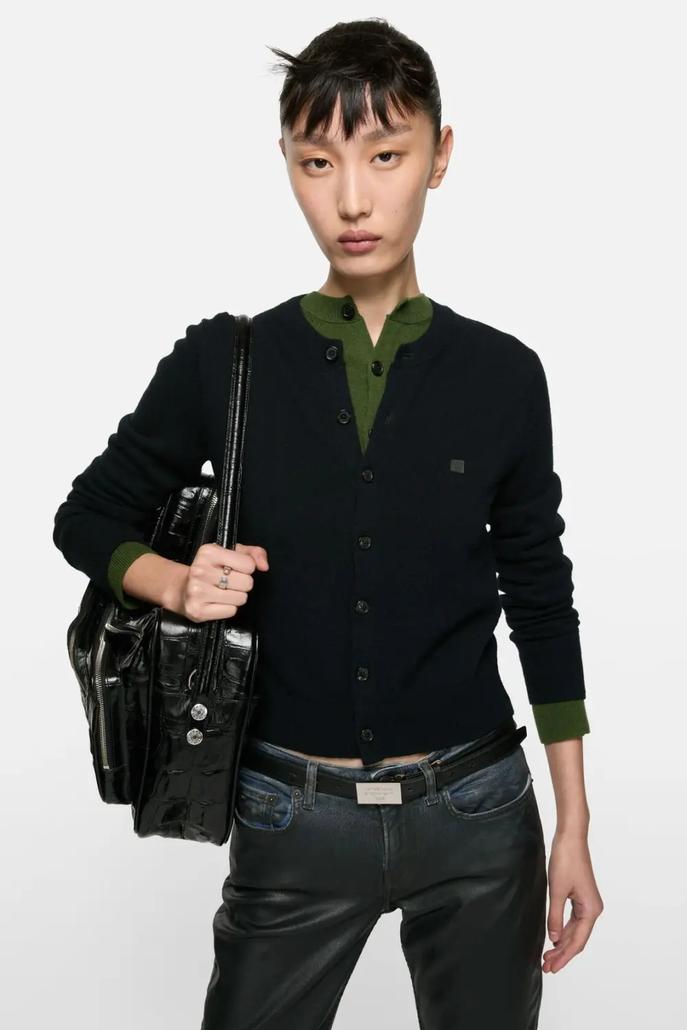 Áo Acne Studios fitted cardigan yak wool 'Black' A60657-900 - Ảnh 4