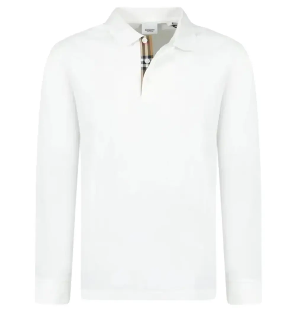 Áo Burberry Hartford Long Sleeve Check Placket 'White' 80844031