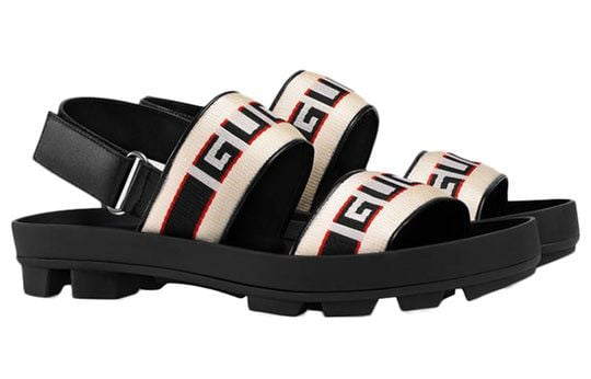 Dép Gucci Jacquard Stripe Straps Soft Sole Cozy 'Black White' 523769-HJP10-9575 - Ảnh 4