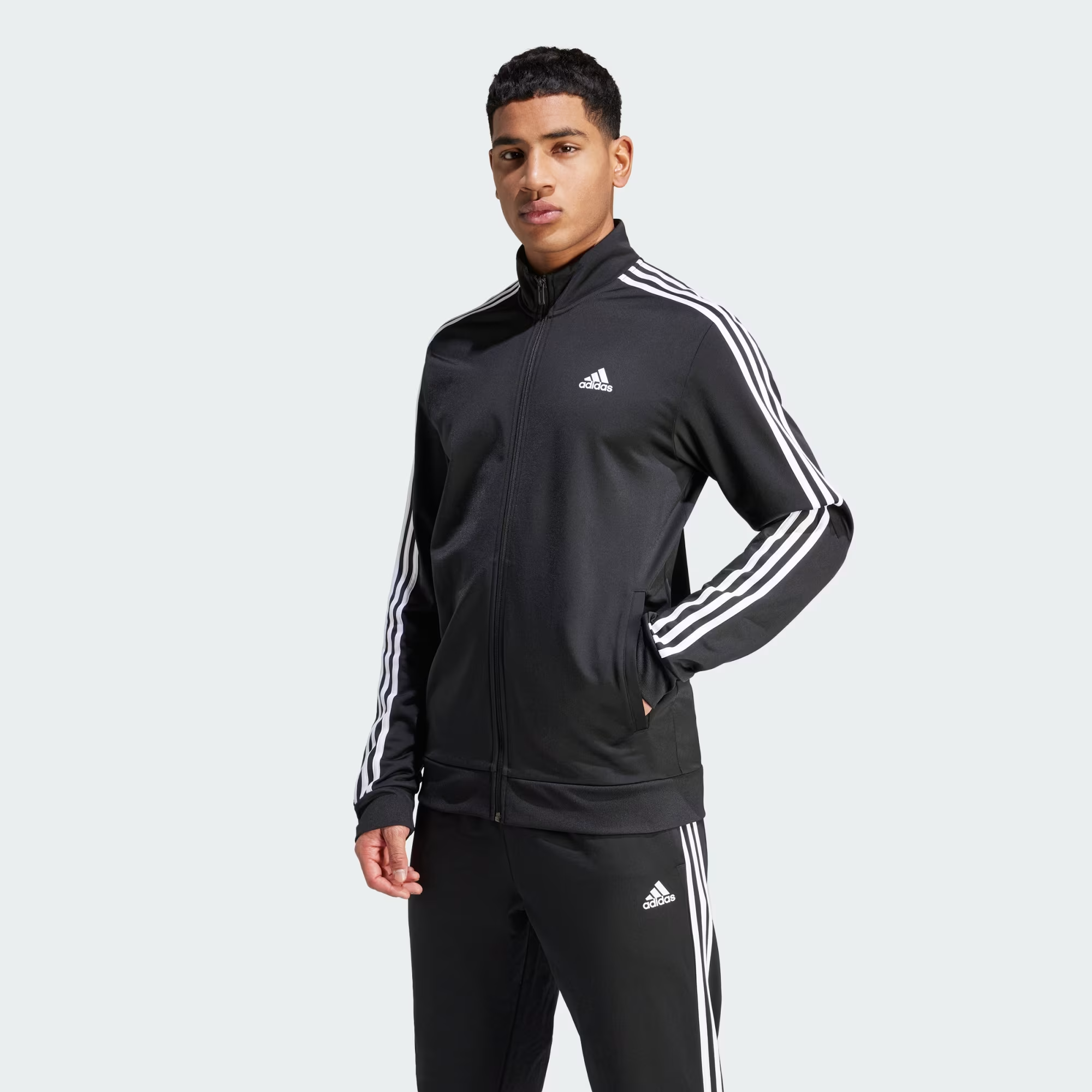 Alternative view of Áo Adidas Essentials Warm-Up 3-Stripes ‘Black’ H46099