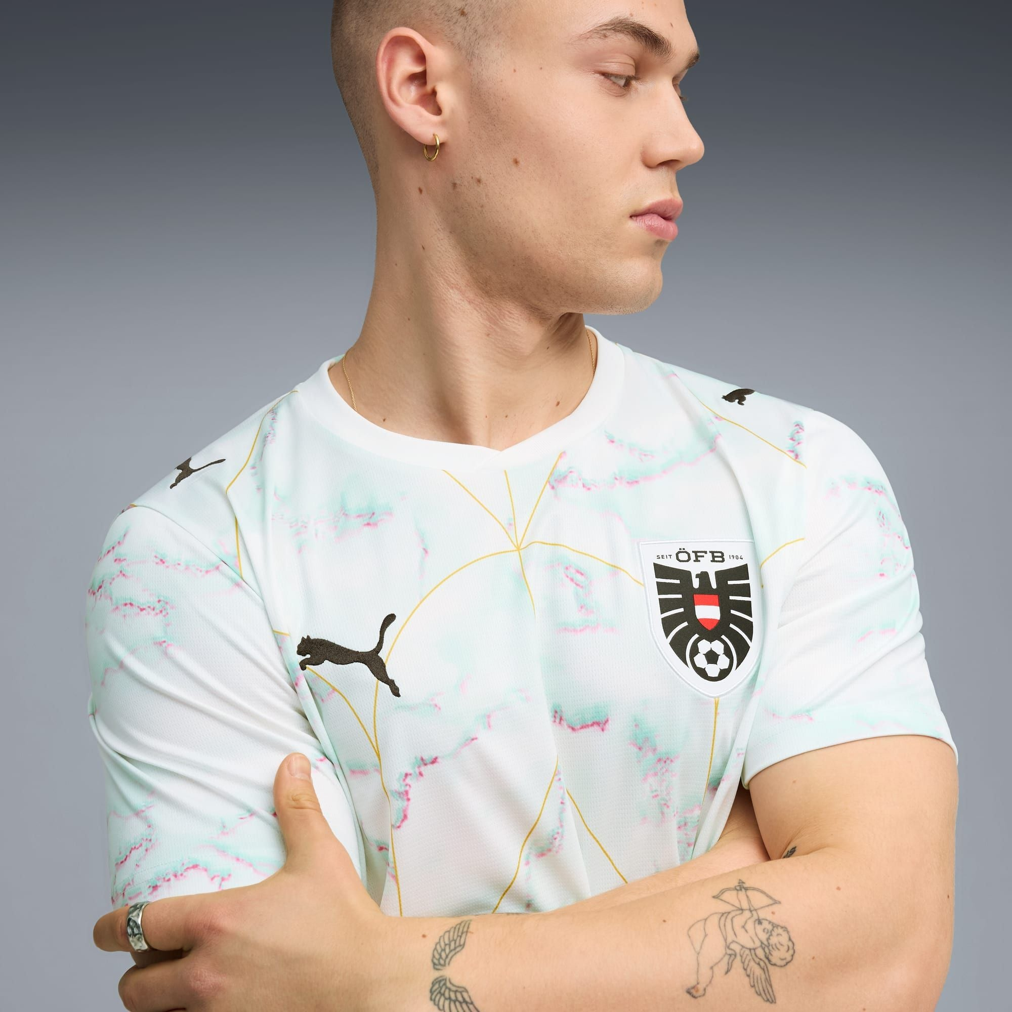 Alternative view of Áo Puma Austria Away Soccer Jersey 'PUMA White-Mint Melt' 783207-02