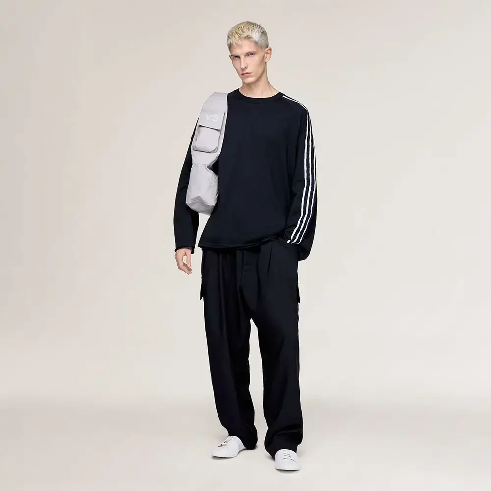 Áo Adidas Y-3 Raw Edge 3 Stripes Long Sleeve Tee 'Black' KQ9795 - Ảnh 3