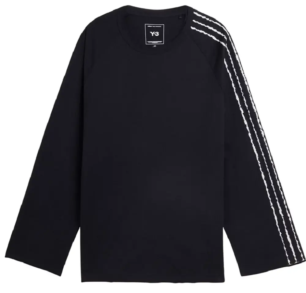 Áo Adidas Y-3 Raw Edge 3 Stripes Long Sleeve Tee 'Black' KQ9795