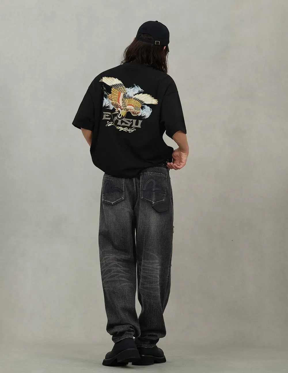 Áo Evisu Crane Logo Print Loose Fit T-shirt 'Black' 2EAHTM5TS1163LFCT - Ảnh 4