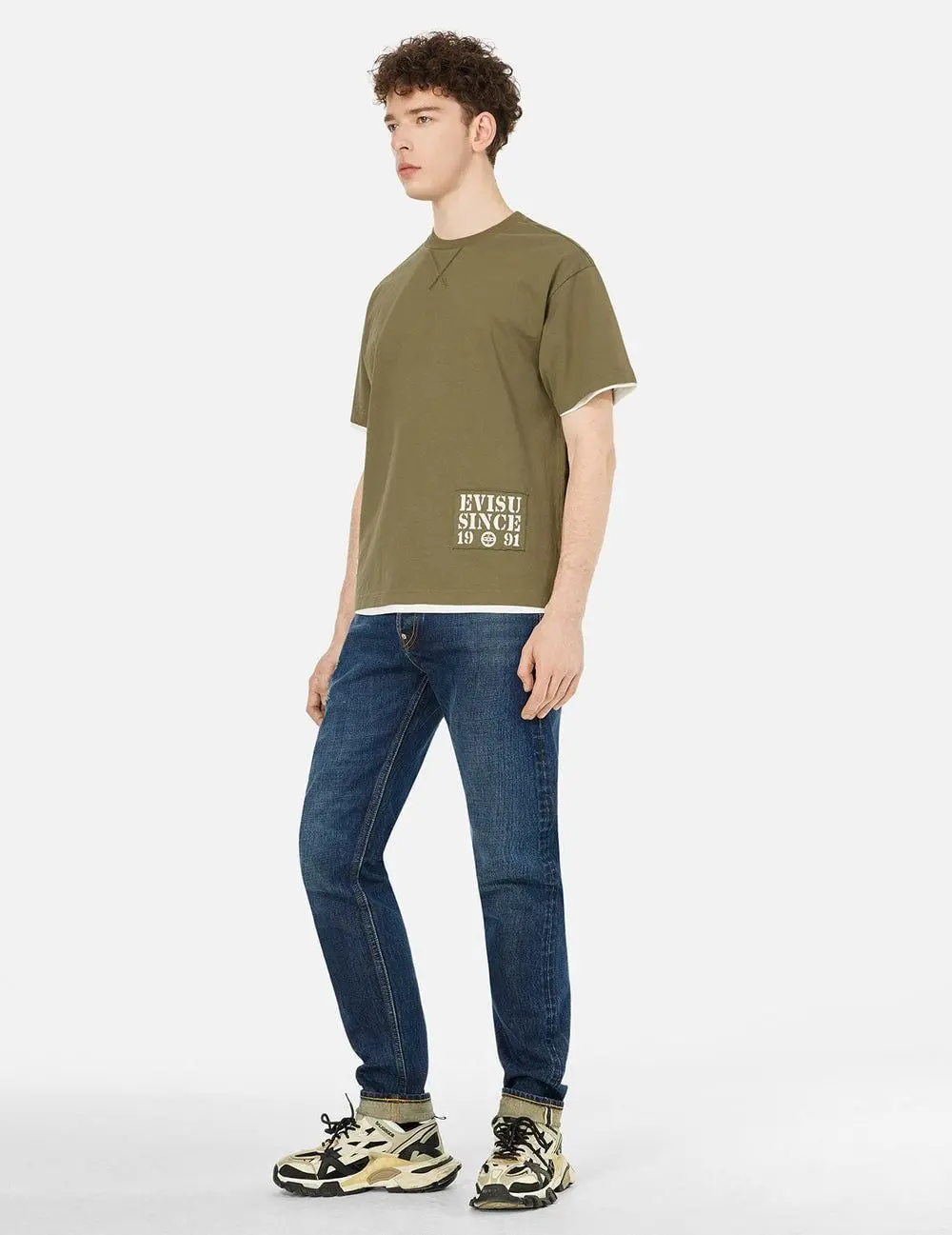 Áo Evisu Daicock Stitched Embroidery T-shirt 'Khaki' 2ESHTM5TS7024RXCT - Ảnh 3
