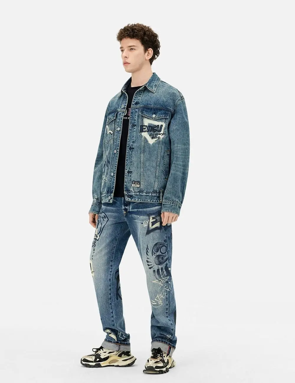 Áo Evisu Graffiti Prints Denim Jacket 'Indigo' 2ESHTM5DJ1050XXDN - Ảnh 3