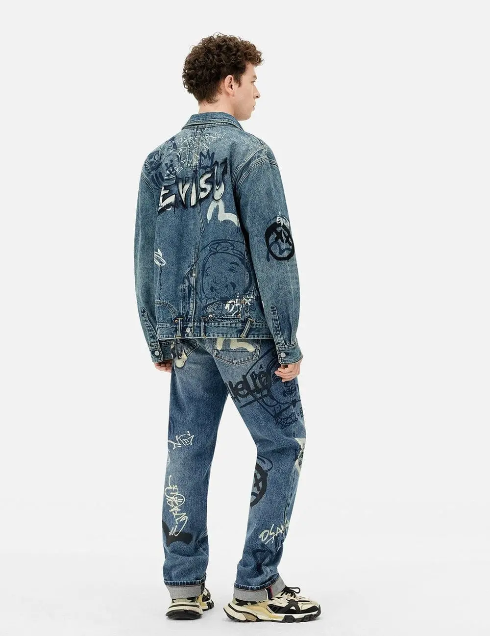 Áo Evisu Graffiti Prints Denim Jacket 'Indigo' 2ESHTM5DJ1050XXDN - Ảnh 4