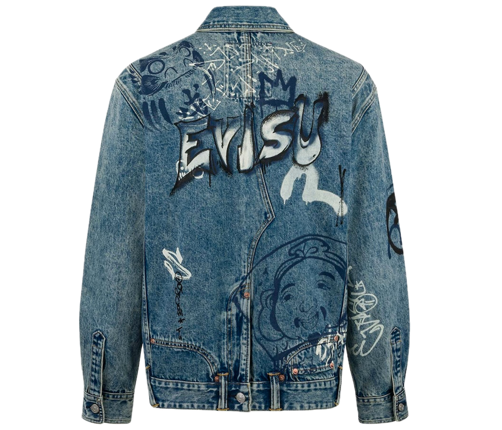 Áo Evisu Graffiti Prints Denim Jacket 'Indigo' 2ESHTM5DJ1050XXDN