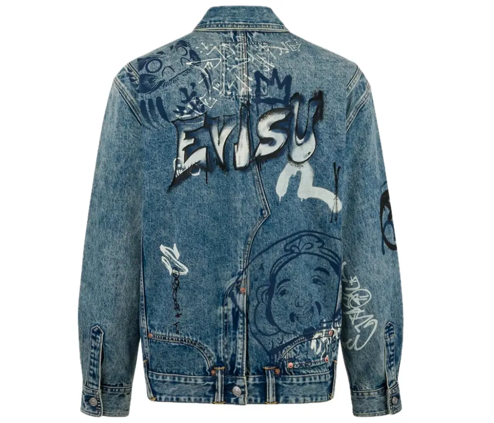 Áo Evisu Graffiti Prints Denim Jacket 'Indigo' 2ESHTM5DJ1050XXDN