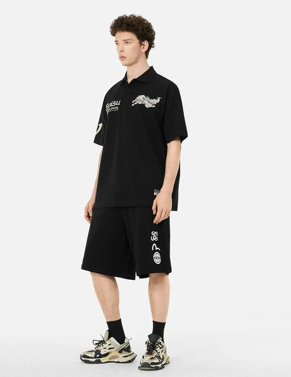 Alternative view of Áo Evisu Hakutaku and Logo Embroidery Polo 'Black' 2ESHTM5PS1219OSCT