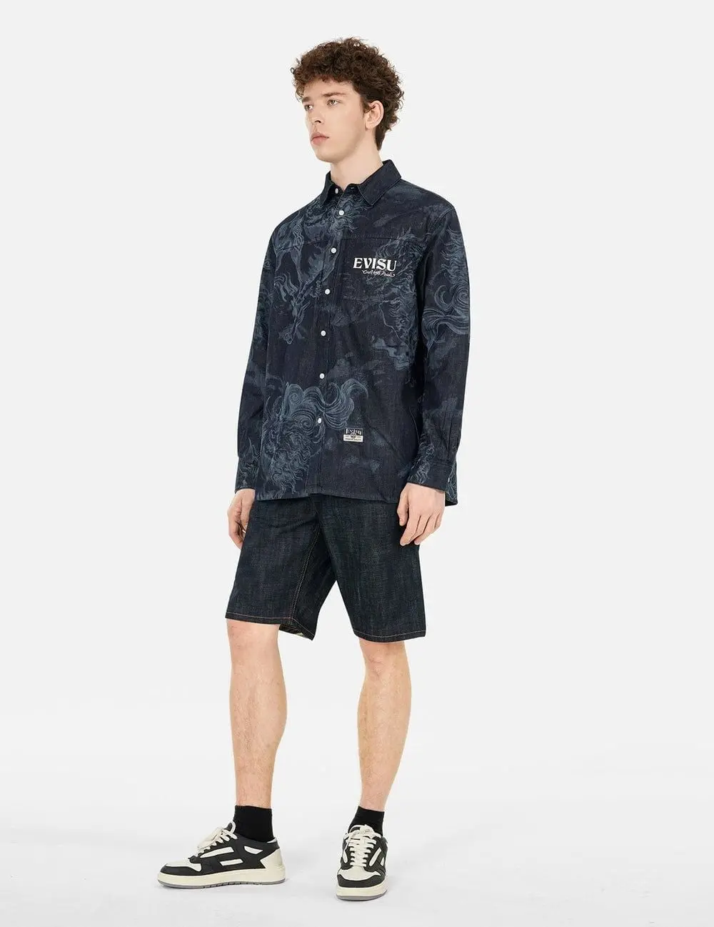 Áo Evisu Hakutaku Laser Printed Shirt 'Indigo' 2ESHTM5DL1068RXDN - Ảnh 3