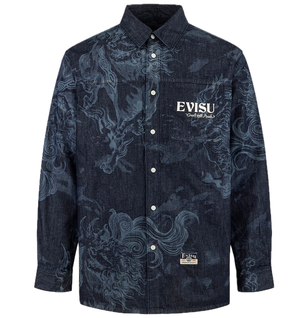 Áo Evisu Hakutaku Laser Printed Shirt 'Indigo' 2ESHTM5DL1068RXDN