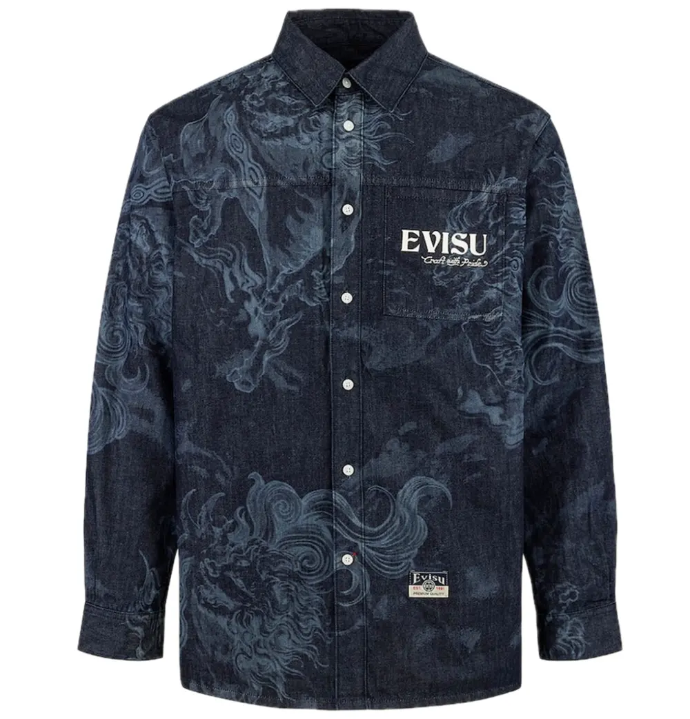 Áo Evisu Hakutaku Laser Printed Shirt 'Indigo' 2ESHTM5DL1068RXDN
