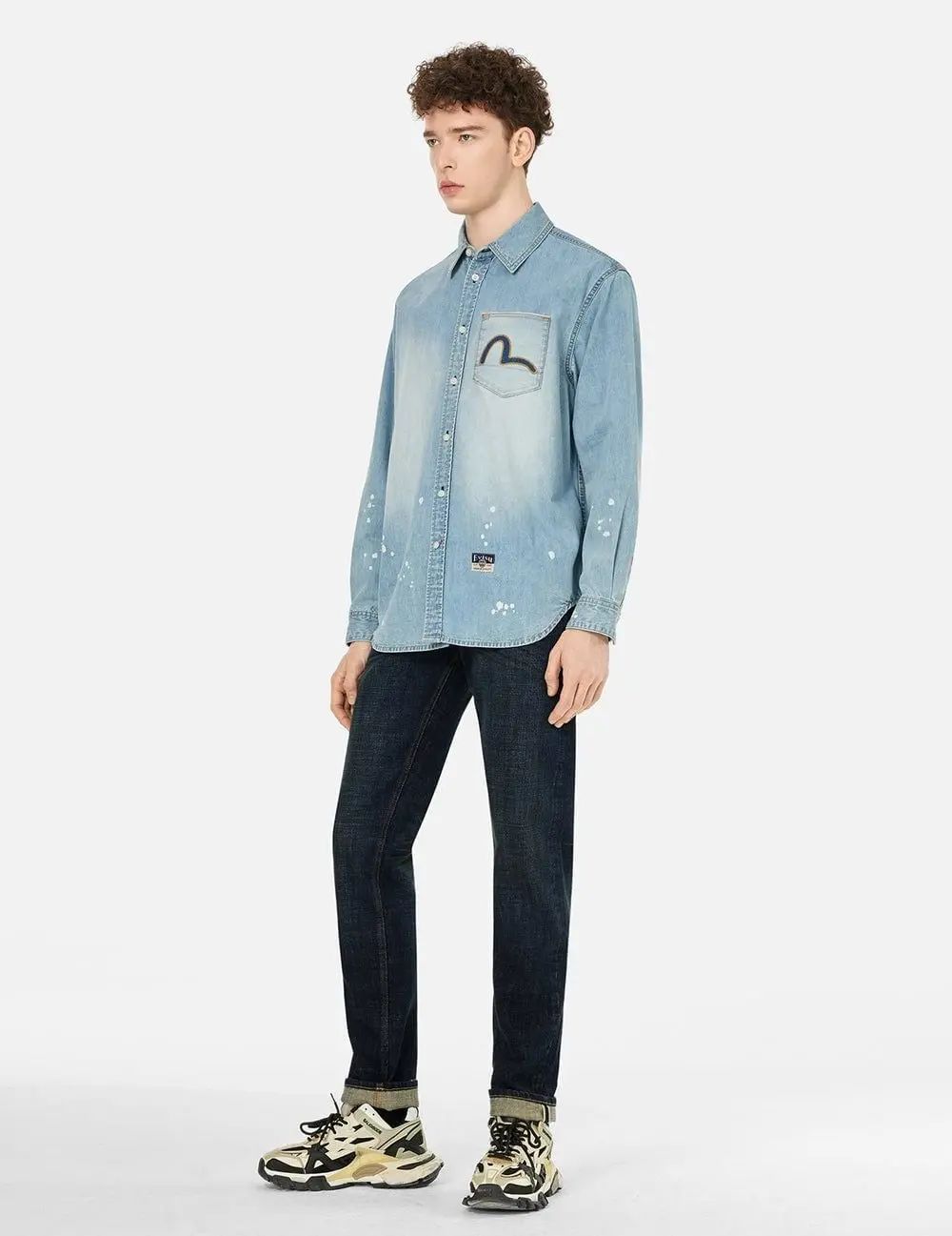 Áo Evisu Inserted Seagull Embroidery Shirt 'Indigo' 2ESHTM5DL1141RXDN - Ảnh 3