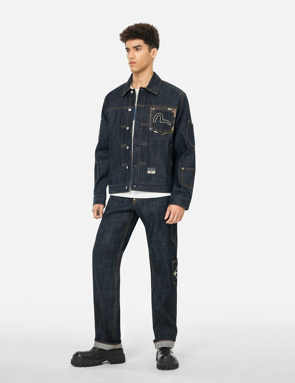 Áo Evisu Multi-Pocket with Brocade Patch 'Indigo' 2ESHTM5DJ1035XXDN - Ảnh 3