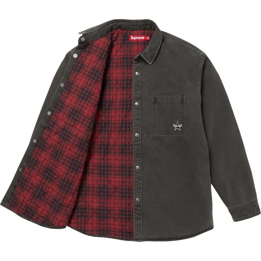 Áo Supreme Quilted Lined Denim Snap Shirt 'Grey' 7703451271372 - Ảnh 3