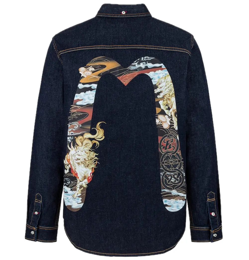 Áo Evisu Hakutaku Daicock Printed Shirt 'Indigo' 2ESHTM5DL1146XXDN
