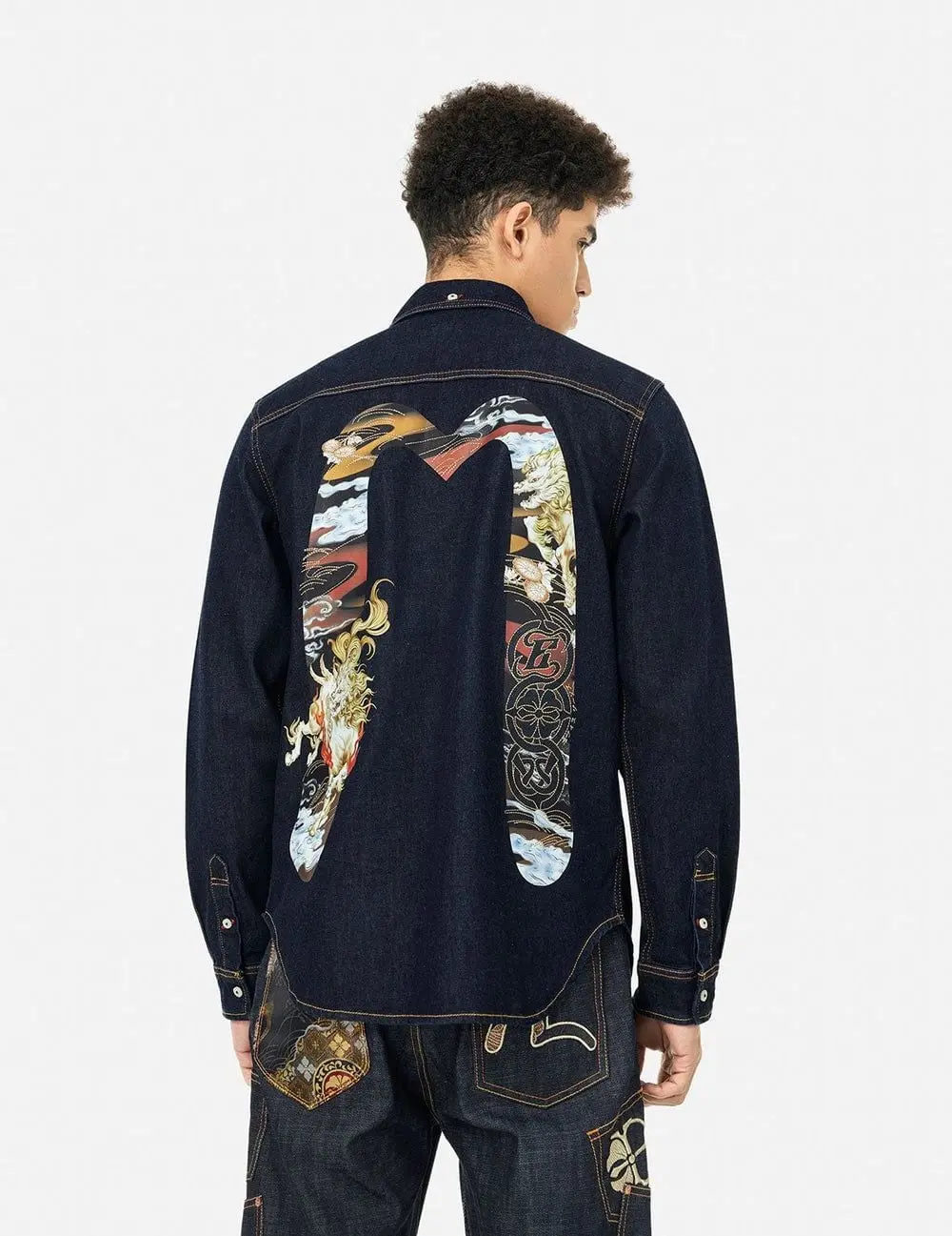 Áo Evisu Hakutaku Daicock Printed Shirt 'Indigo' 2ESHTM5DL1146XXDN - Ảnh 5