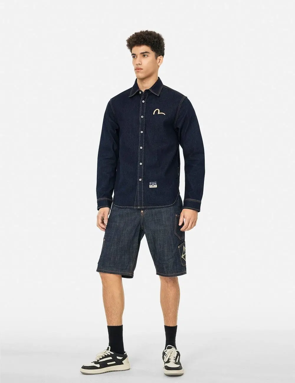 Áo Evisu Hakutaku Daicock Printed Shirt 'Indigo' 2ESHTM5DL1146XXDN - Ảnh 4