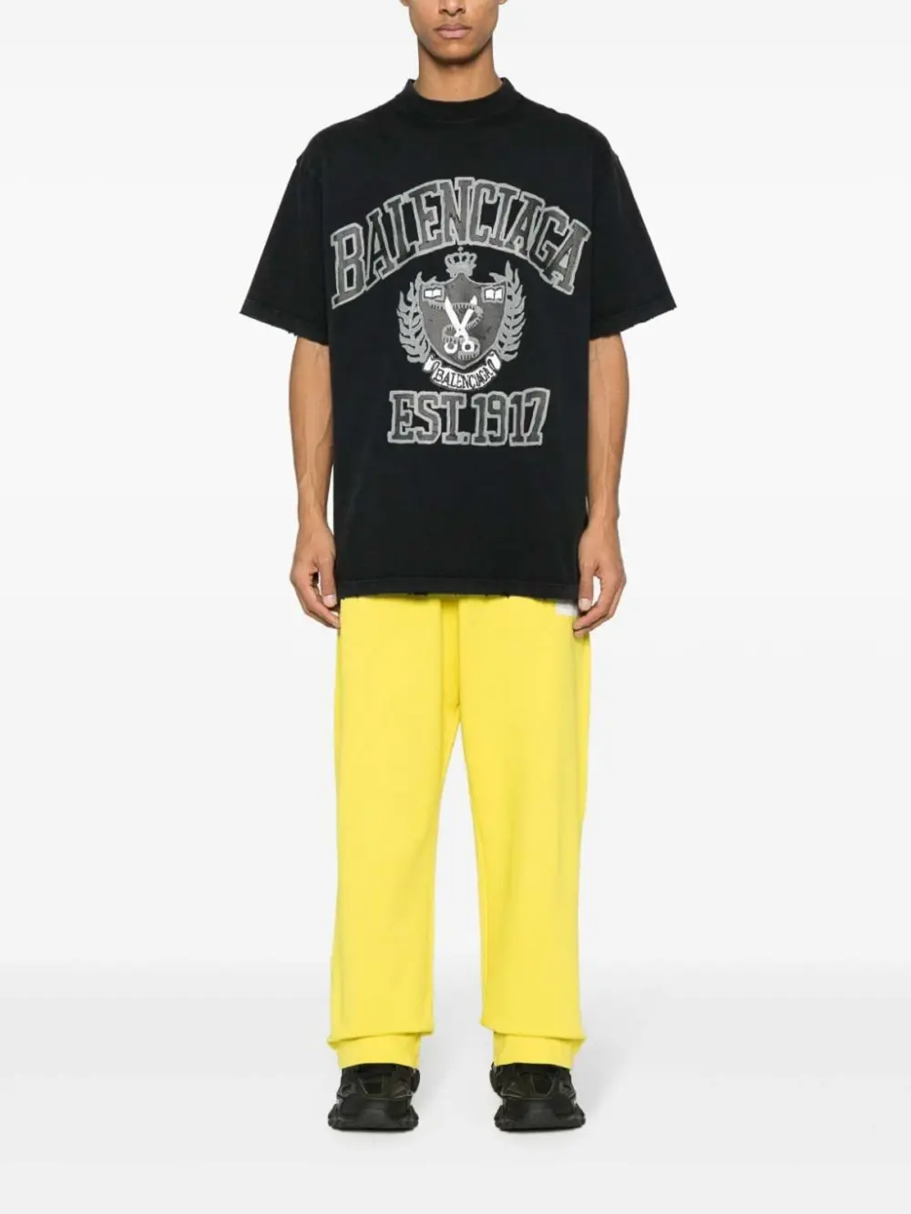 Áo Balenciaga Logo Printed Crewneck T-Shirt 'Black' 739784TOVK18190 - Ảnh 4