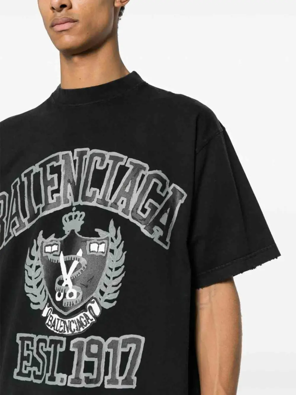 Áo Balenciaga Logo Printed Crewneck T-Shirt 'Black' 739784TOVK18190 - Ảnh 3
