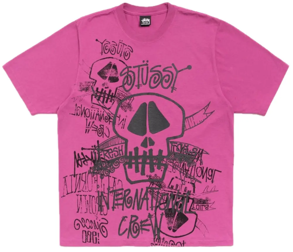 Áo Stussy Skulls Tee Pigment Dyed 'Berry' 1905177