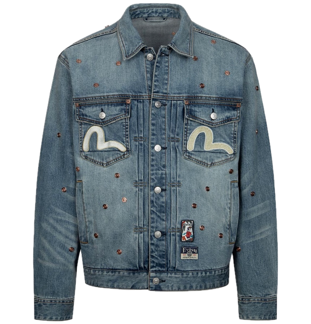 Áo Evisu Allover Rivets Seagull Denim Jacket 'Indigo' 2ESHTM4DJ1005RXDN