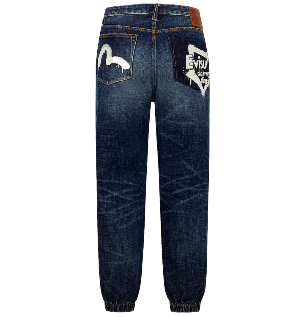 Quần Evisu Graffiti Seagull Logo Print Joggers 'Indigo' 2ESHTM5JO1066STDN