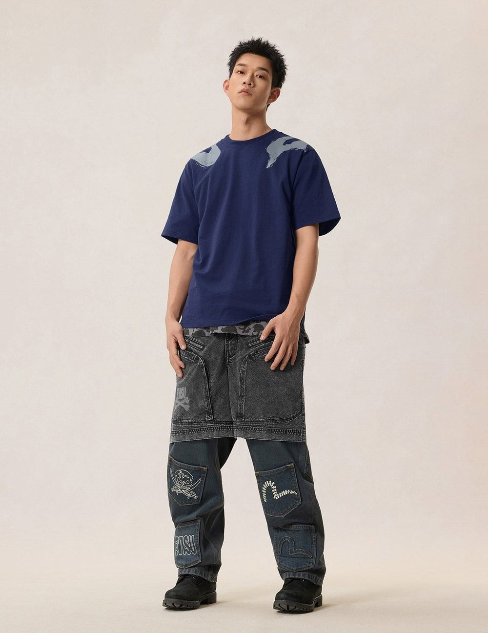 Áo Evisu Brushstroke Logo T-Shirt 'Navy' 2ESHTM6TS7039RXCT - Ảnh 3