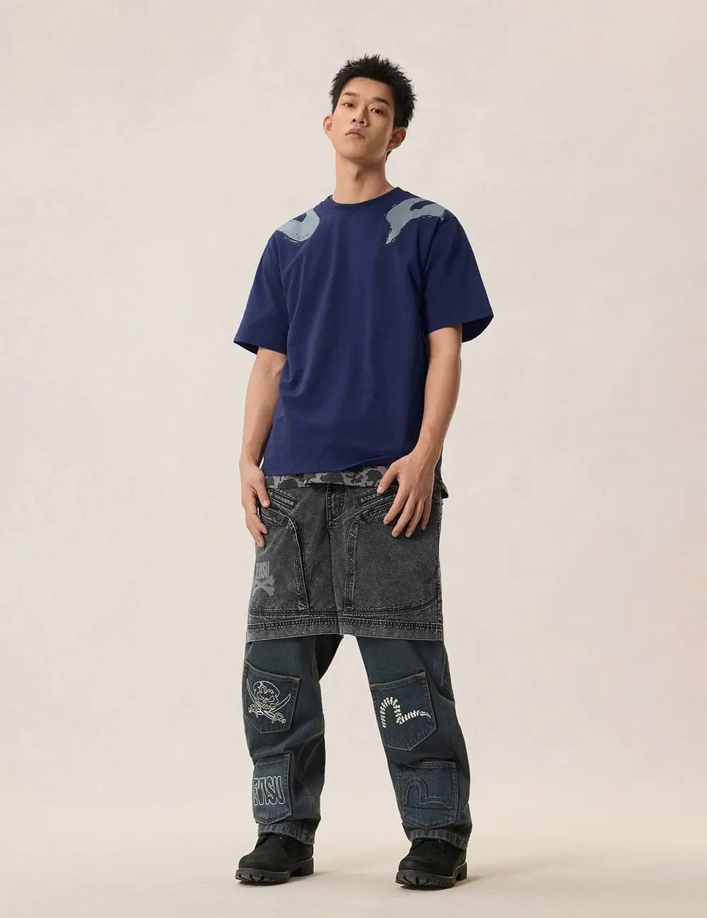 Áo Evisu Brushstroke Logo T-Shirt 'Navy' 2ESHTM6TS7039RXCT - Ảnh 3