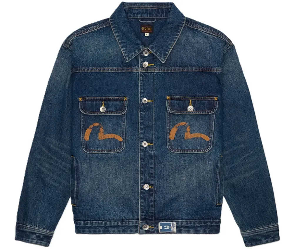 Áo Evisu Seagull Print & Frayed Logo Patch Embroidery 'Denim' 2EAEJM5DJ6001RXDN-INDD