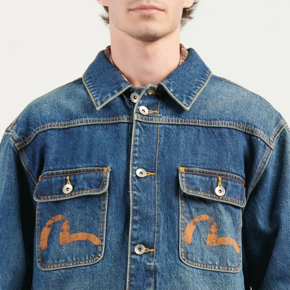 Áo Evisu Seagull Print & Frayed Logo Patch Embroidery 'Denim' 2EAEJM5DJ6001RXDN-INDD - Ảnh 5