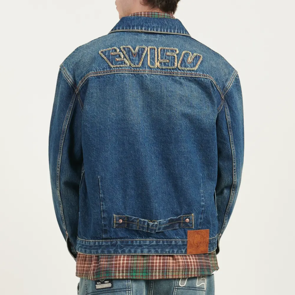 Áo Evisu Seagull Print & Frayed Logo Patch Embroidery 'Denim' 2EAEJM5DJ6001RXDN-INDD - Ảnh 4