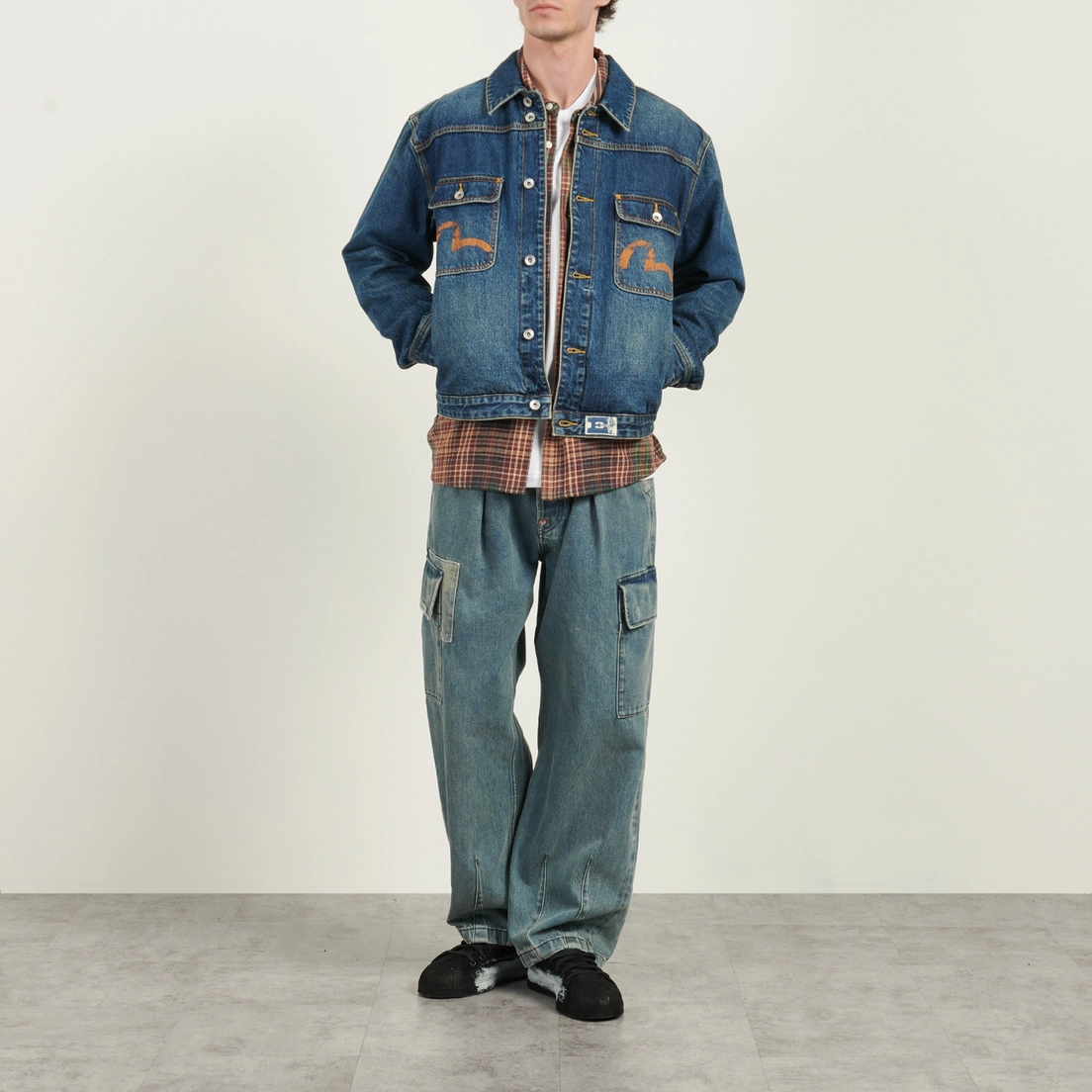 Alternative view of Áo Evisu Seagull Print & Frayed Logo Patch Embroidery 'Denim' 2EAEJM5DJ6001RXDN-INDD