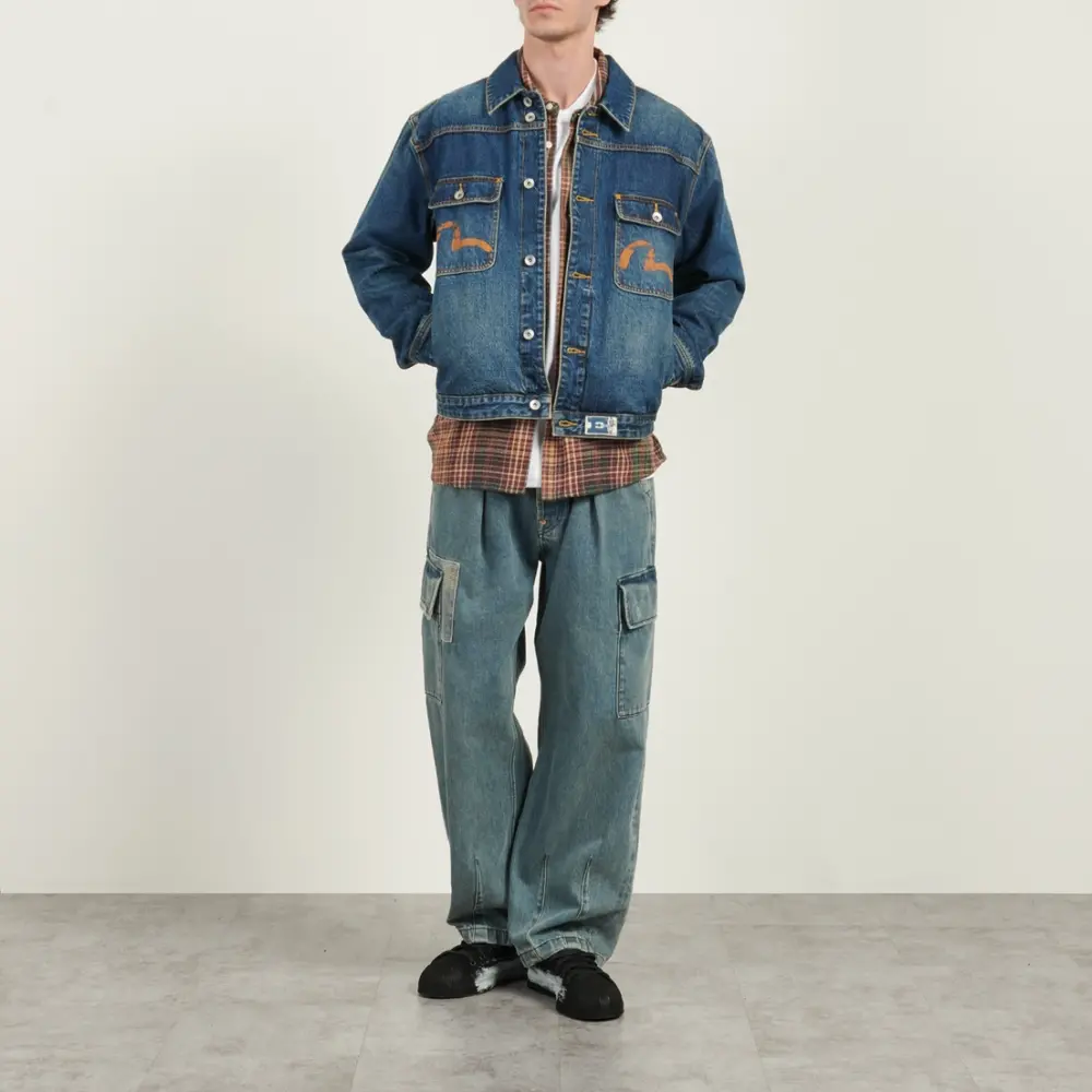 Alternative view of Áo Evisu Seagull Print & Frayed Logo Patch Embroidery 'Denim' 2EAEJM5DJ6001RXDN-INDD