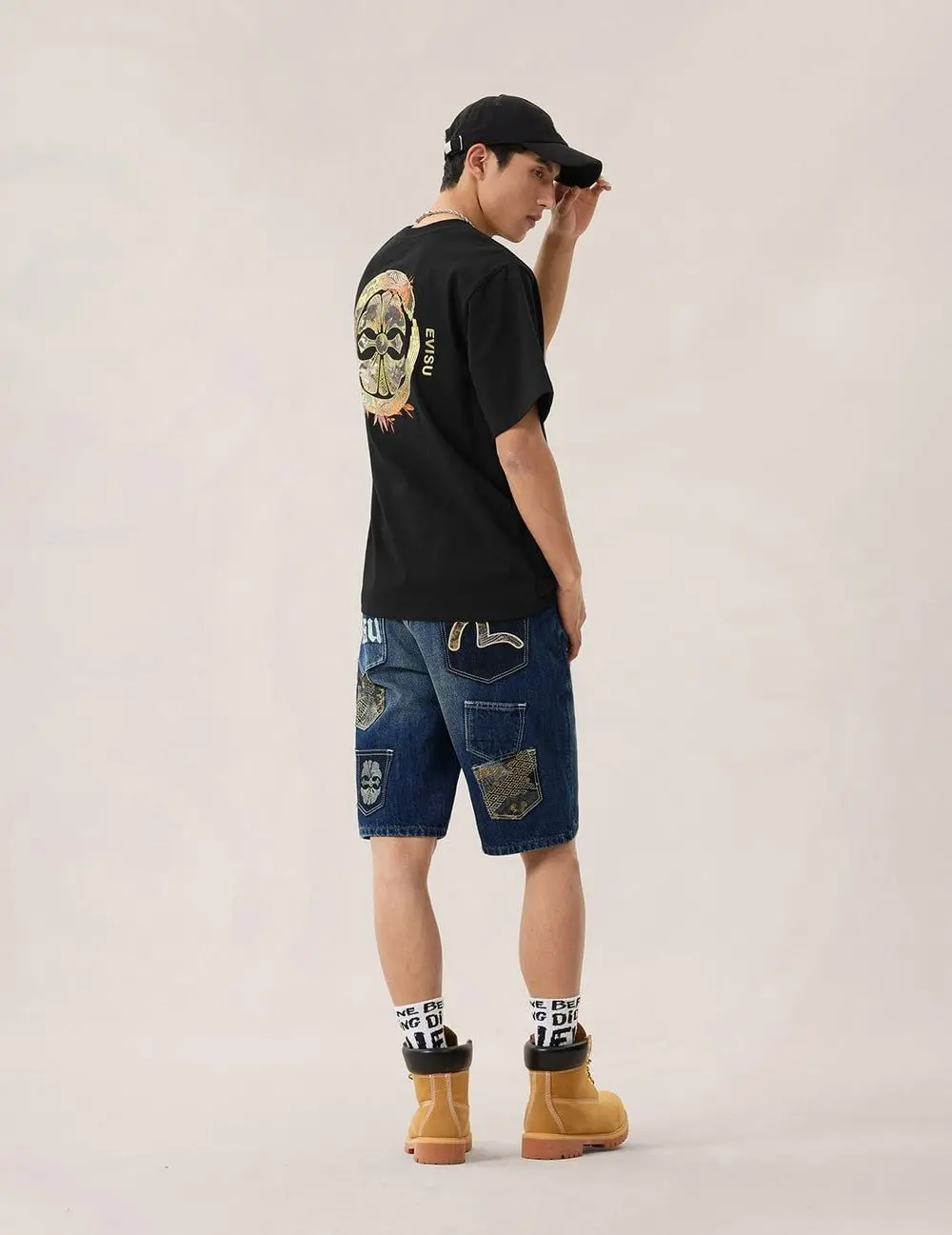 Quần Evisu Brocade Patchwork Shorts 'Indigo' 2ESHTM6DS1057XXDN - Ảnh 3