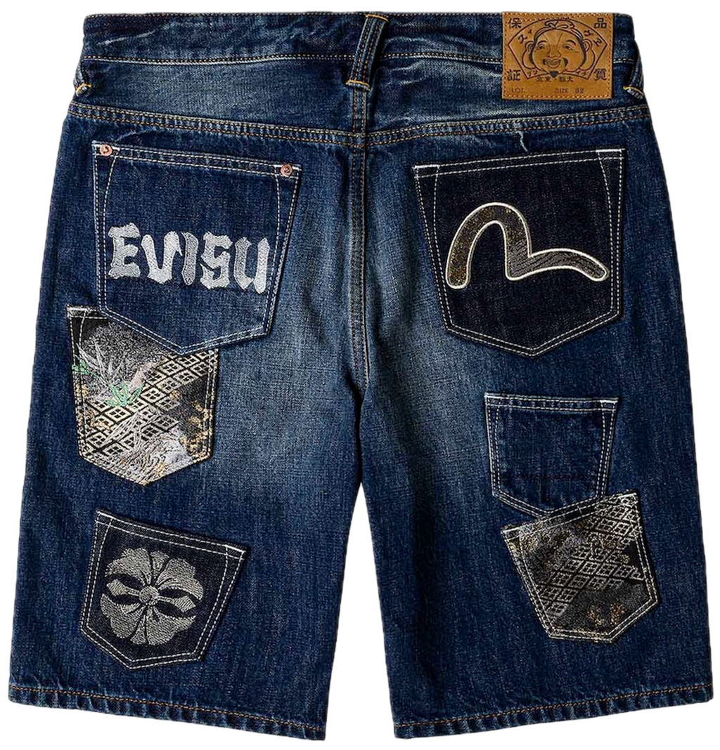 Quần Evisu Brocade Patchwork Shorts 'Indigo' 2ESHTM6DS1057XXDN