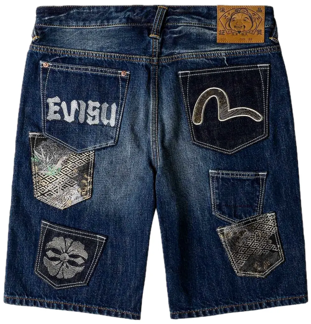 Quần Evisu Brocade Patchwork Shorts 'Indigo' 2ESHTM6DS1057XXDN